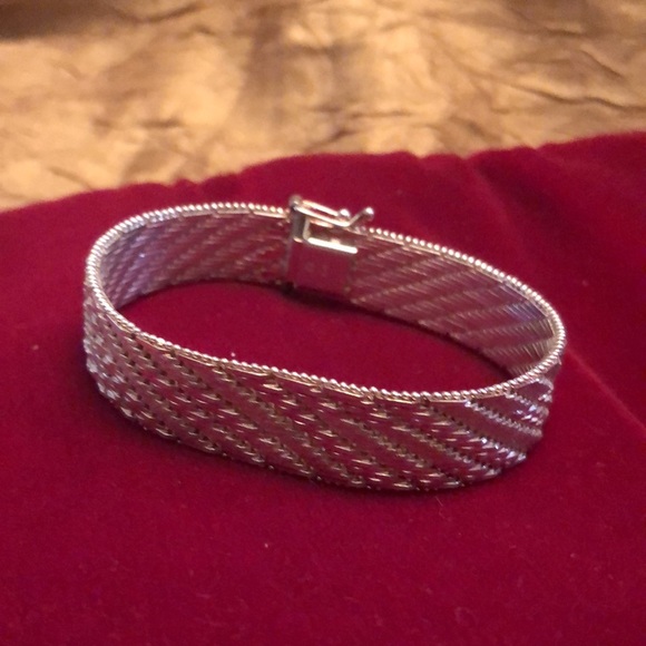 Vintage IBB Sterling Silver Wide Woven Bracelet - Picture 9 of 15